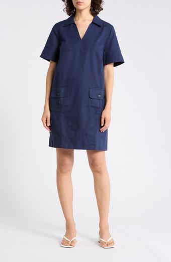 Utility Twill Short Sleeve Cotton & Linen Shift Dress