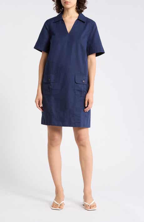 Tommy Bahama Utility Twill Short Sleeve Cotton & Linen Shift Dress