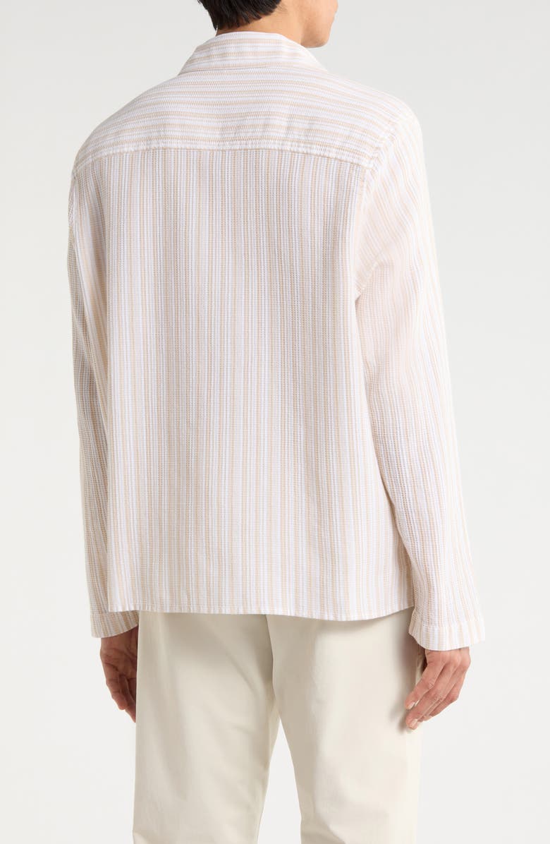Wax London Corey Twisted Stripe Long Sleeve Cotton Camp Shirt, Alternate, color, Natural
