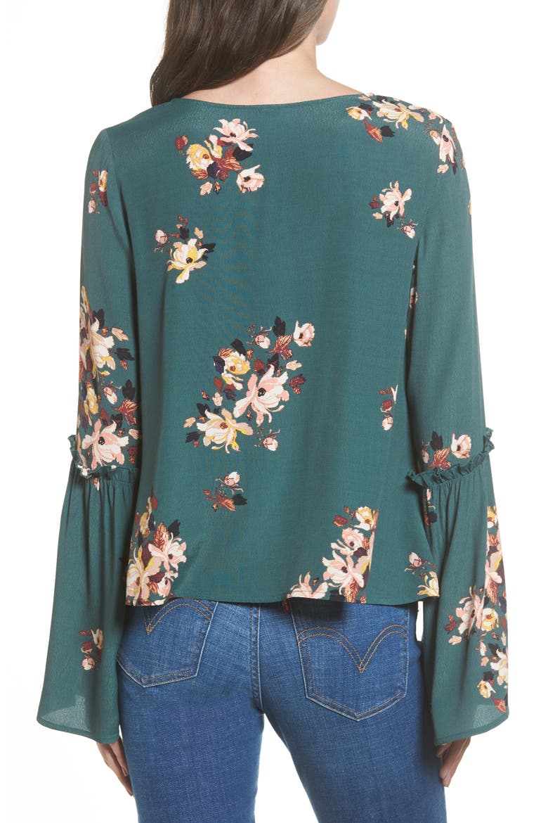 Bell Sleeve Blouse, Alternate, color, GREEN JUNGLE FLORAL BOUQUET