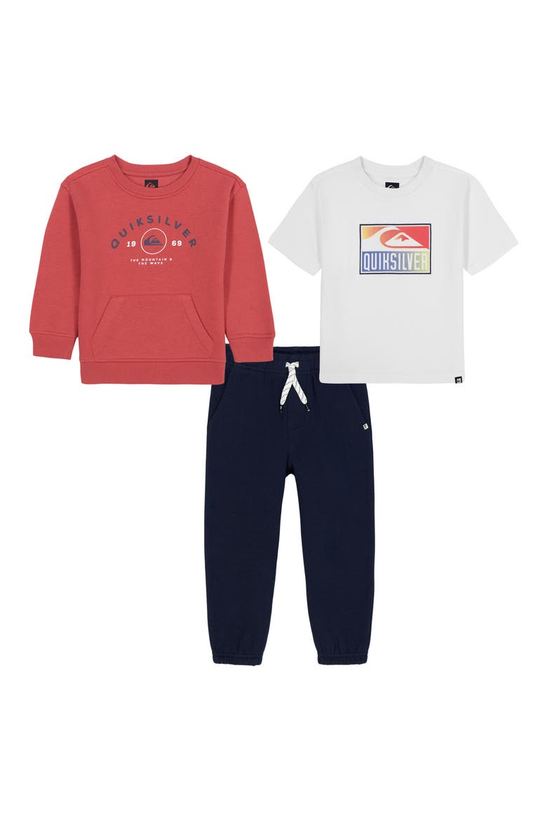 Kids' 3-Piece Fleece Crewneck, T-Shirt & Joggers Set, Main, color, BLUE MULTI