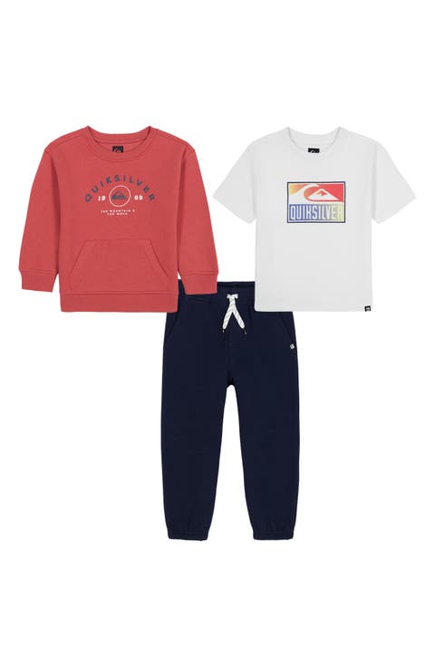 Kids' 3-Piece Fleece Crewneck, T-Shirt & Joggers Set