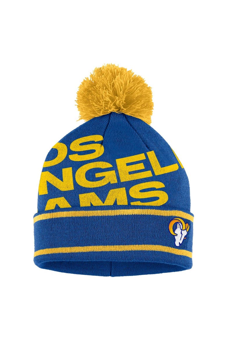Women's WEAR by Erin Andrews  Royal Los Angeles Rams Double Jacquard Cuffed Knit Hat with Pom and Gloves Set, Alternate, color, Royal