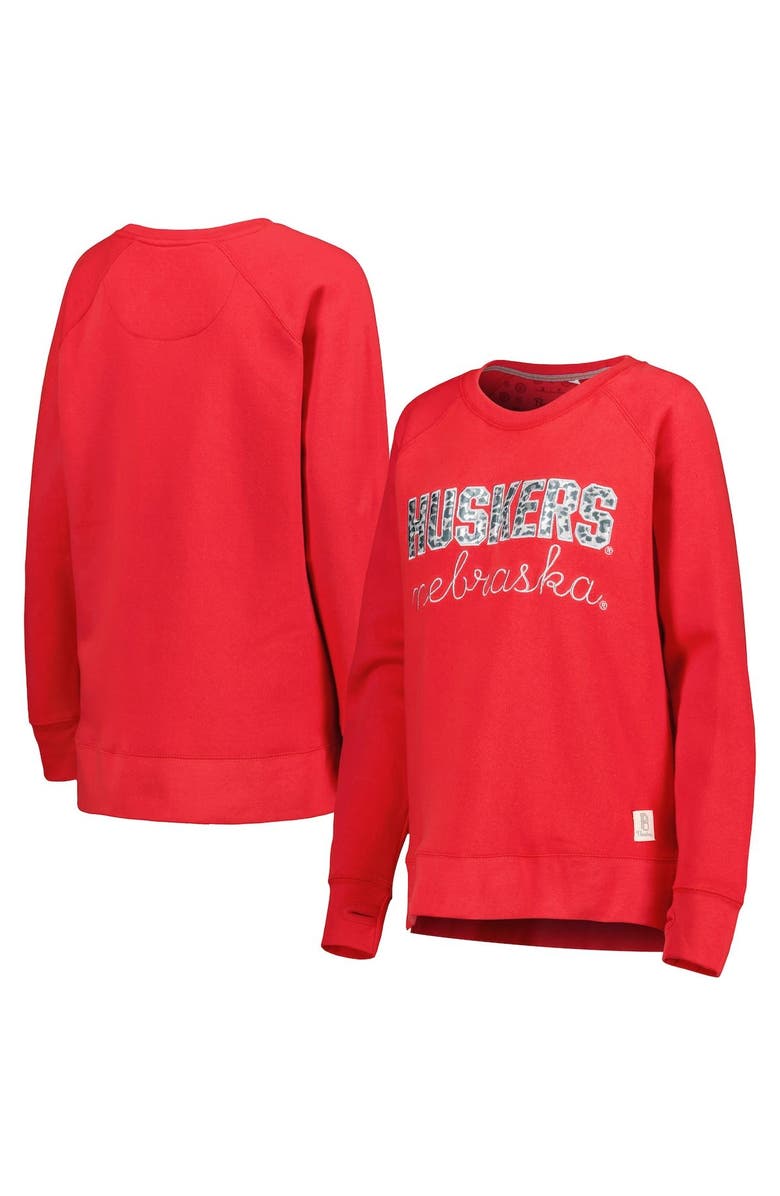PRESSBOX Women's Pressbox Scarlet Nebraska Huskers Steamboat Animal Print Raglan Pullover Sweatshirt, Alternate, color,