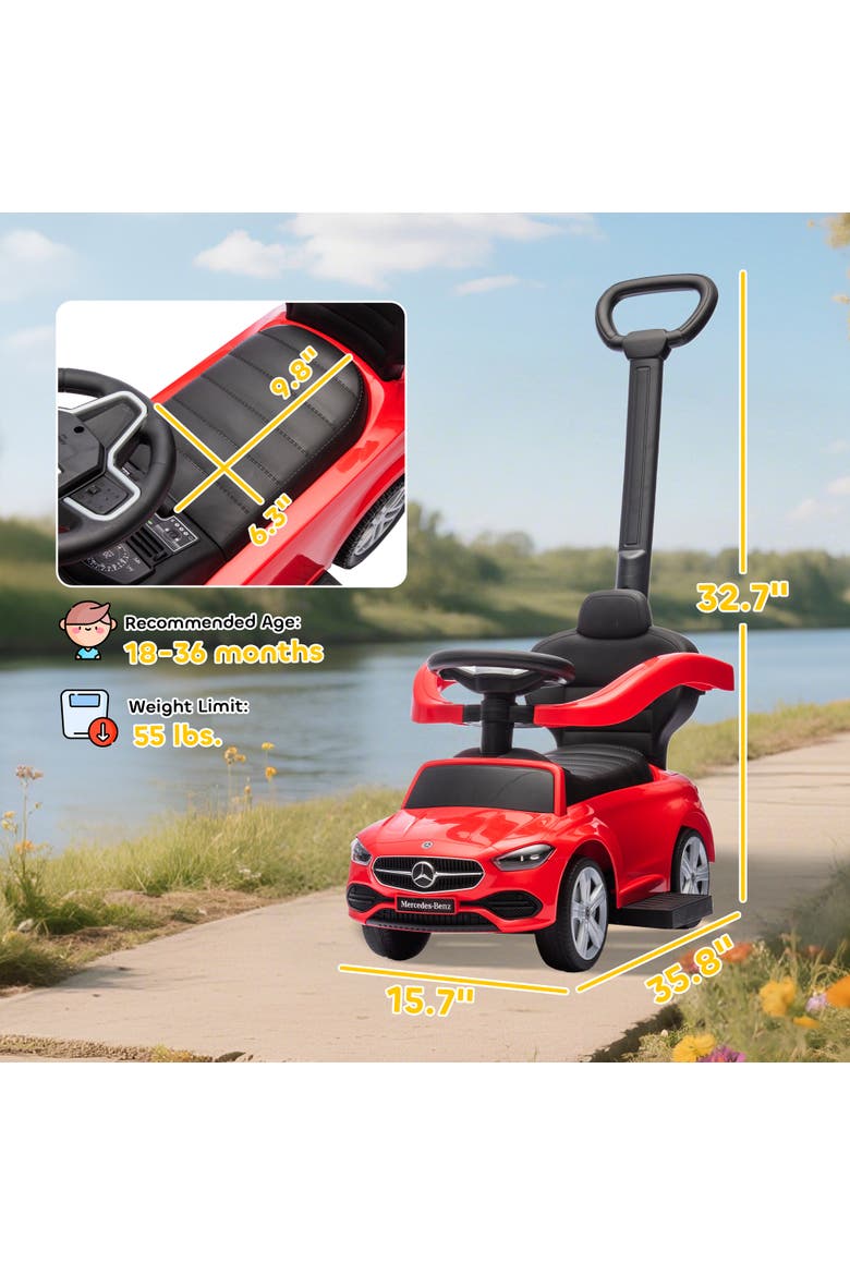 Mercedes-Benz C-Class 2-in-1 Ride-On Push Car, Red, Alternate, color, Red