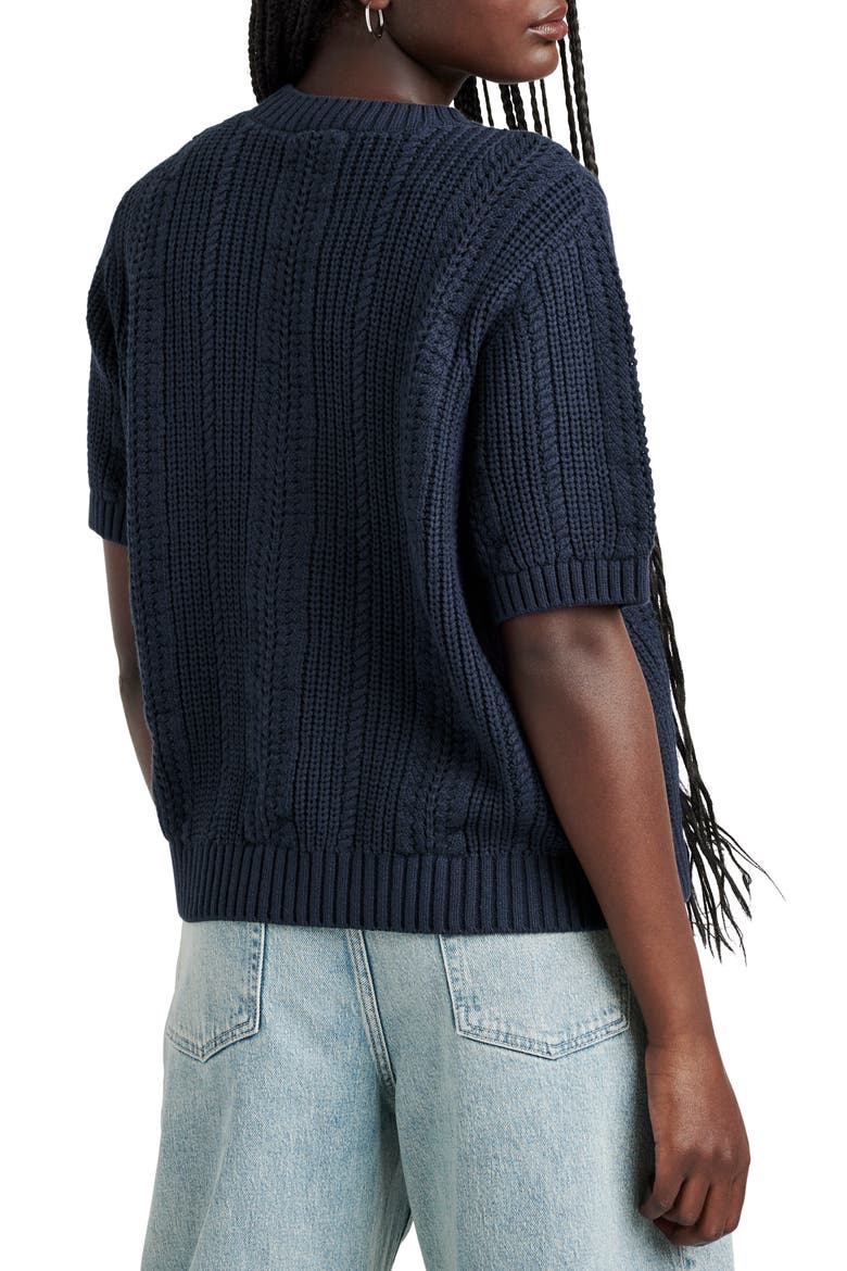 Lizzie Short Sleeve Cotton Blend Sweater, Alternate, color, NAVY