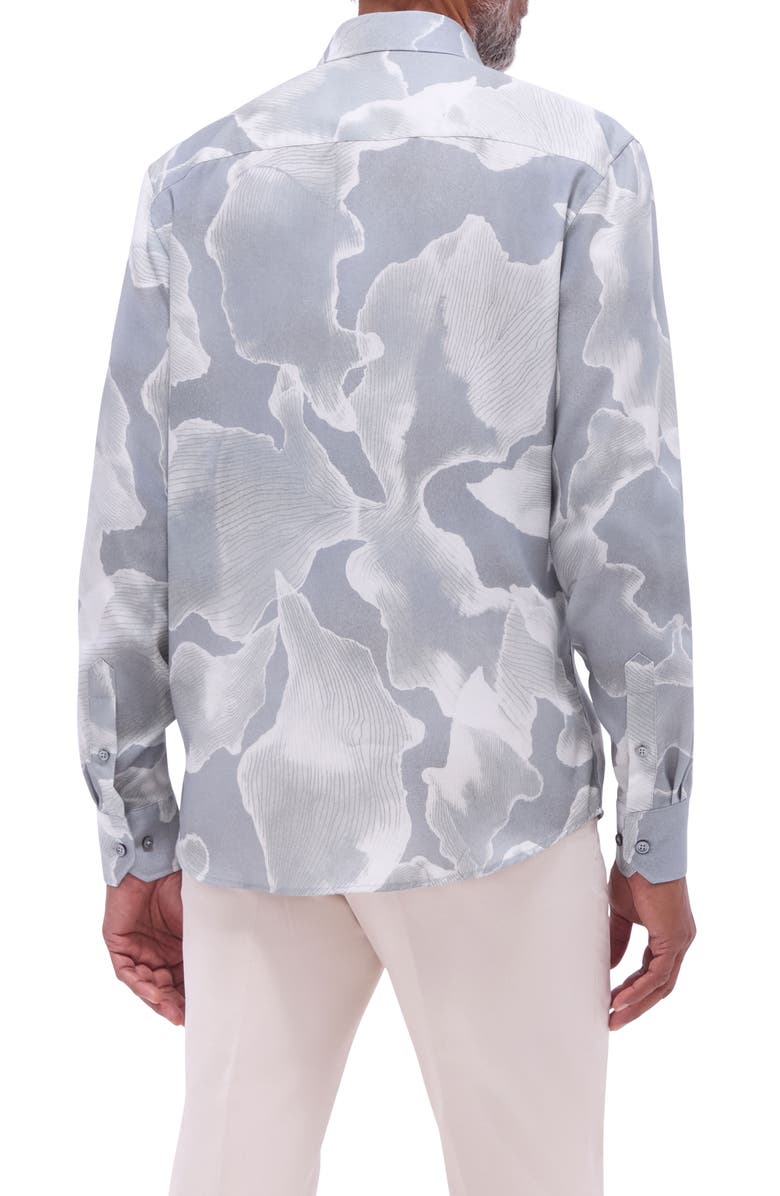 Bugatchi Julian Shaped Fit Abstract Print Button-Up Shirt, Alternate, color, Shark
