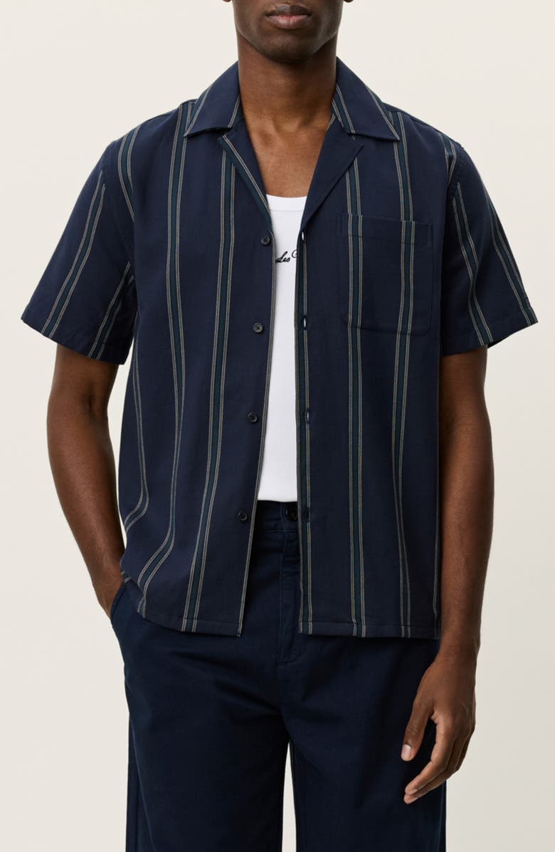 Les Deux Lawson Stripe Camp Shirt, Main, color, Dark Navy