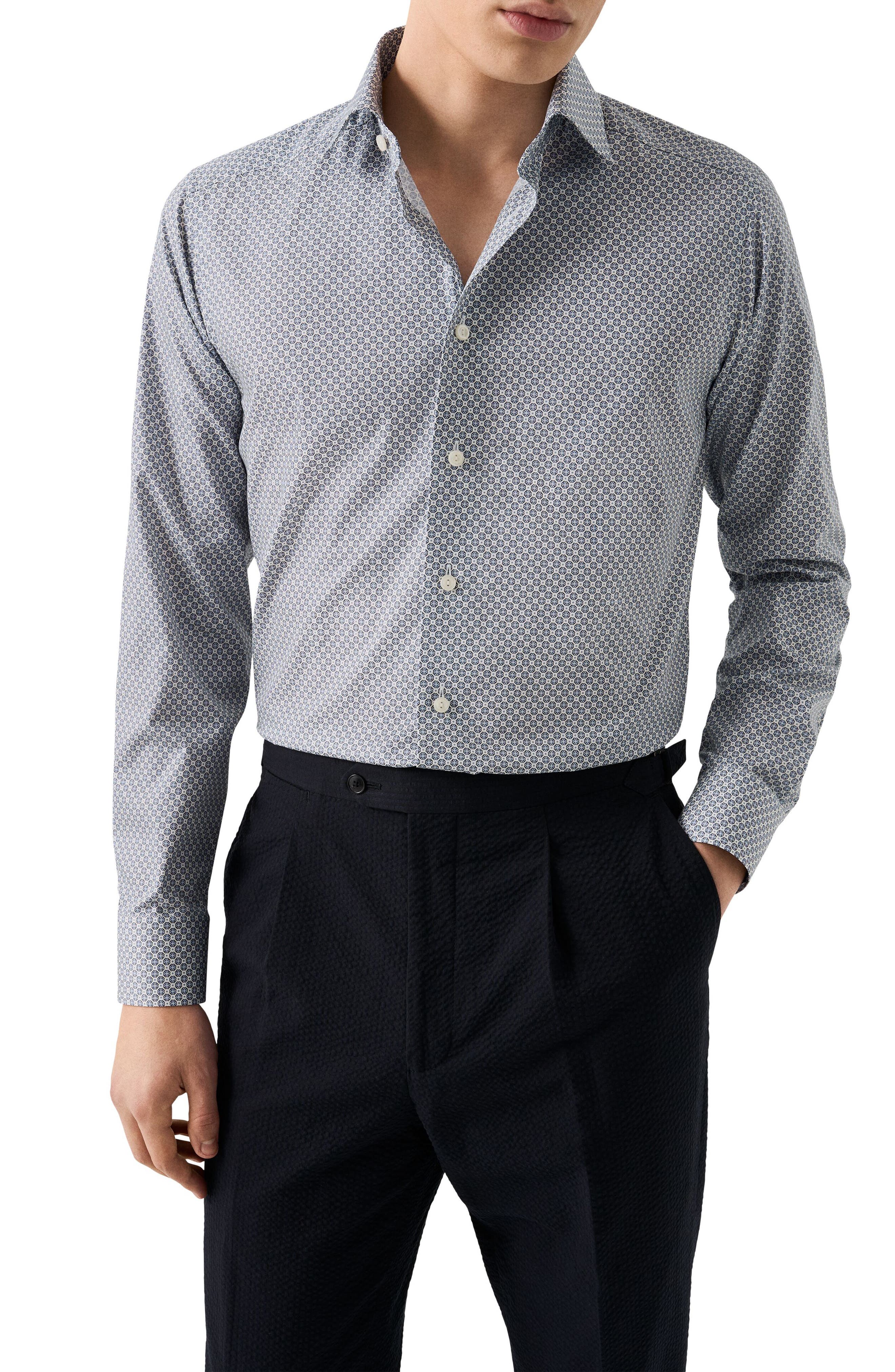 Eton Contemporary Fit Medallion Print Cotton Dress Shirt