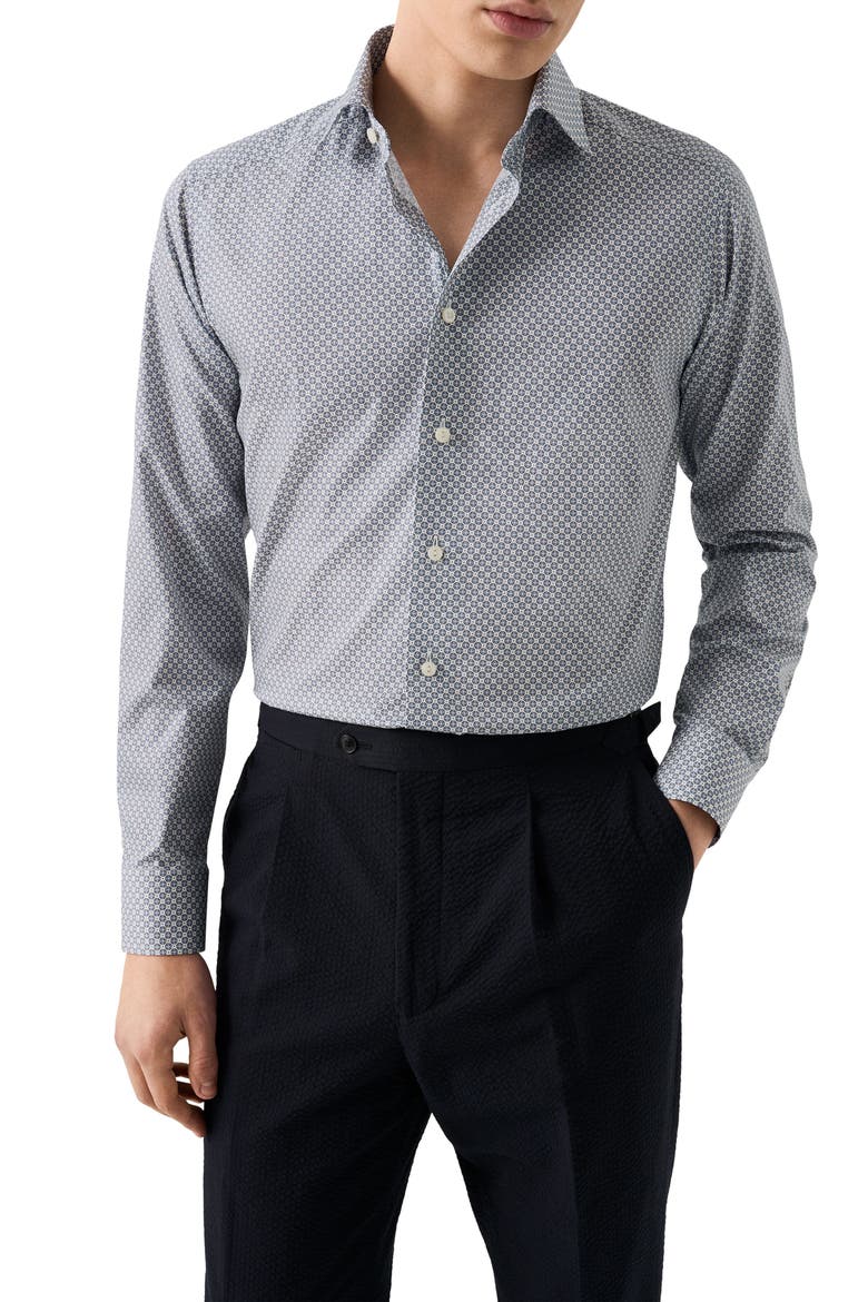 Contemporary Fit Medallion Print Cotton Dress Shirt, Main, color, MEDIUM BLUE