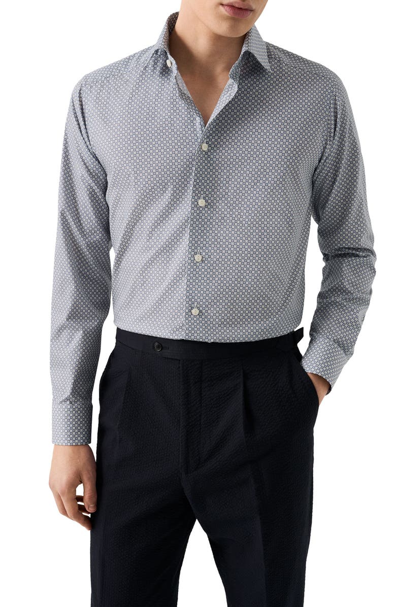 Eton Contemporary Fit Medallion Print Cotton Dress Shirt, Main, color, Medium Blue