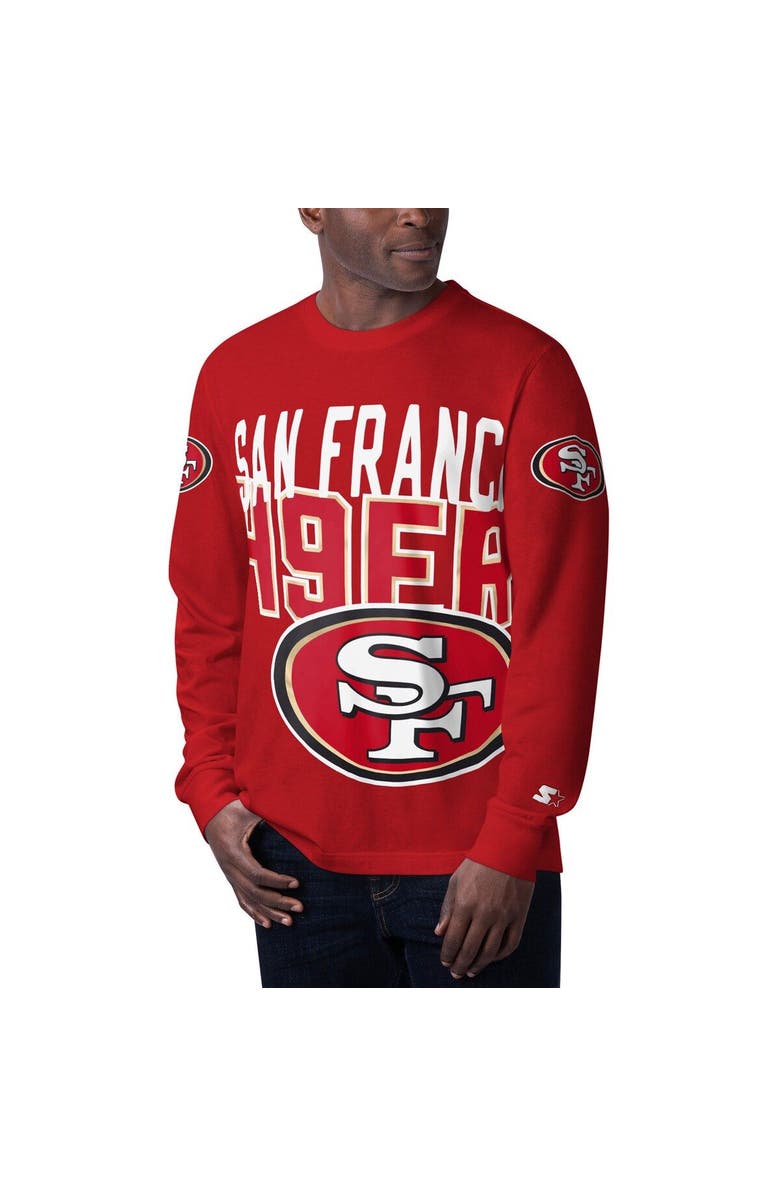 STARTER Men's Starter Scarlet San Francisco 49ers Clutch Hit Long Sleeve T-Shirt, Main, color, Scarlet