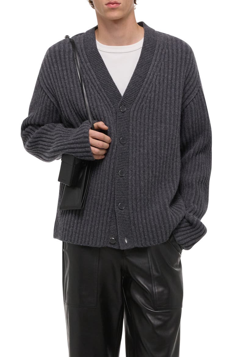 Zephir Oversize Ribbed Wool Blend Cardigan, Alternate, color, CHARCOAL