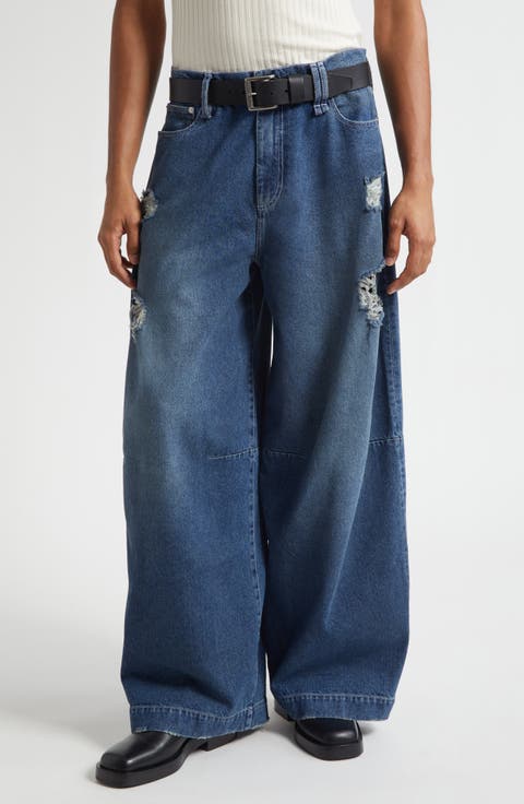 Puddle Distressed Wide Leg Jeans
