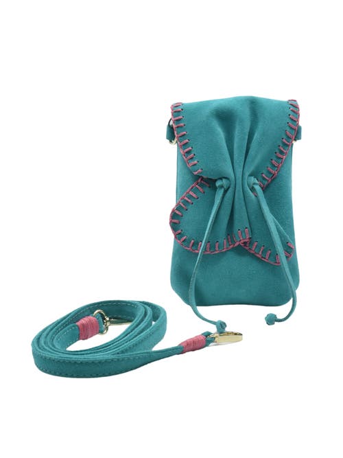 Carlos Falchi Cell Phone Butterly Suede Leather Bag In Blue