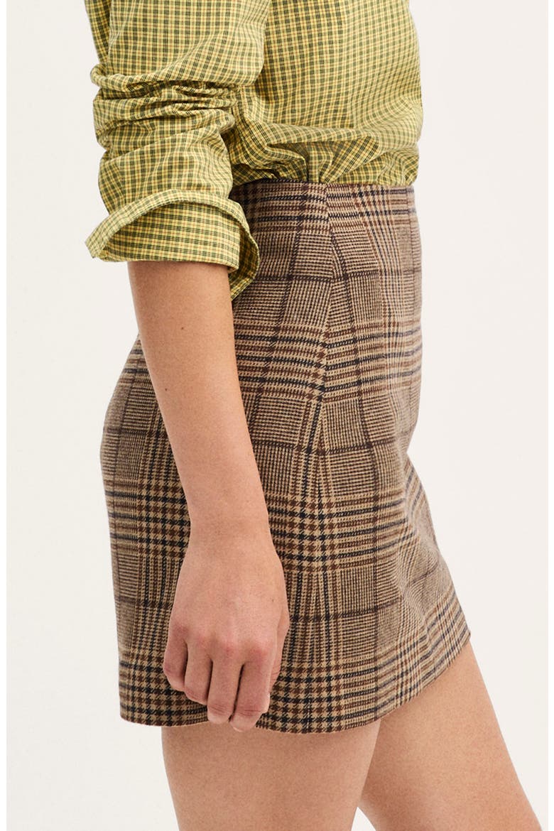 Plaid Recycled Wool Blend A-Line Miniskirt, Alternate, color, BROWN BLACK PLAID MULTI