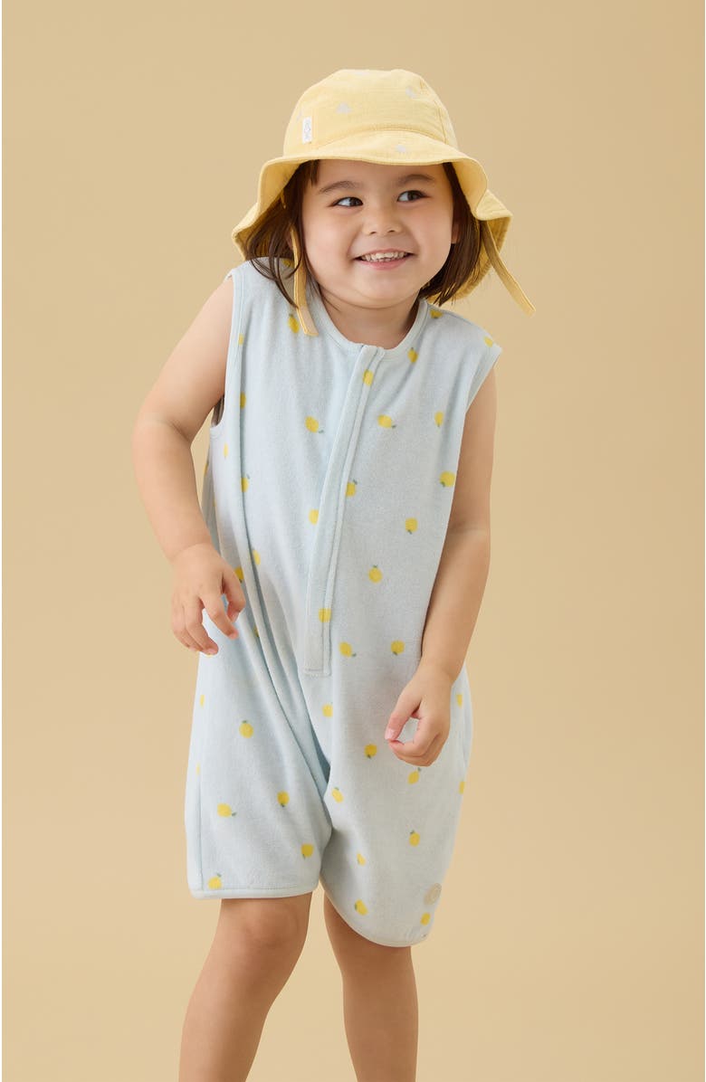 MORI Lemon Print Towelling Romper, Alternate, color, Lemon & Blue