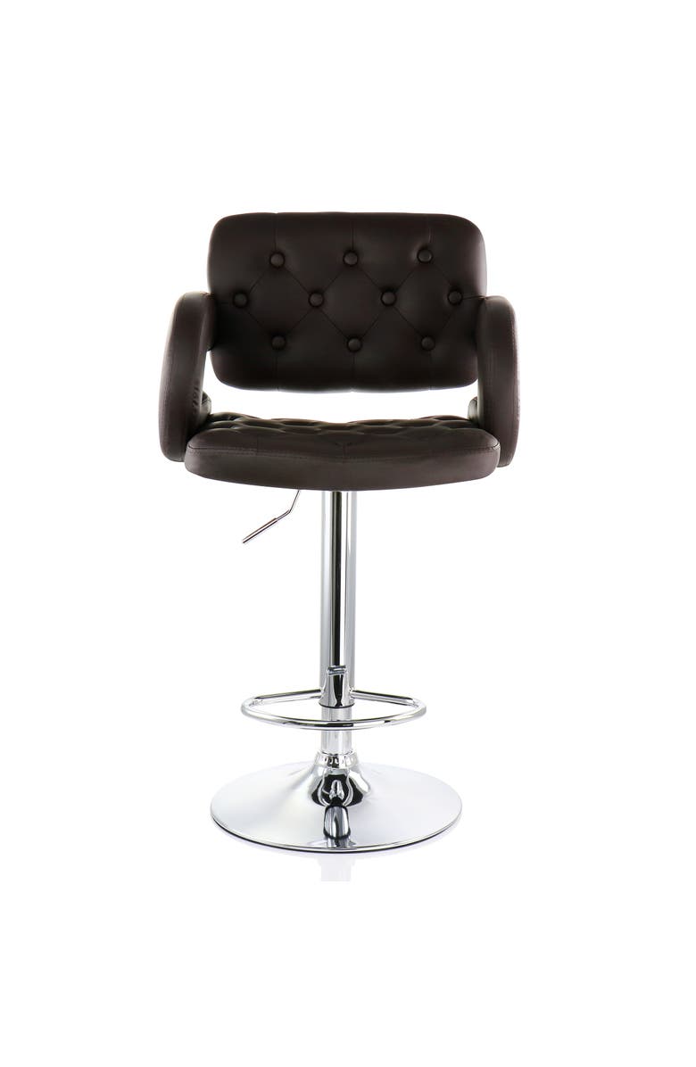 Elama Faux Leather Tufted Bar Stool with Adjustable Height, Alternate, color, Brown