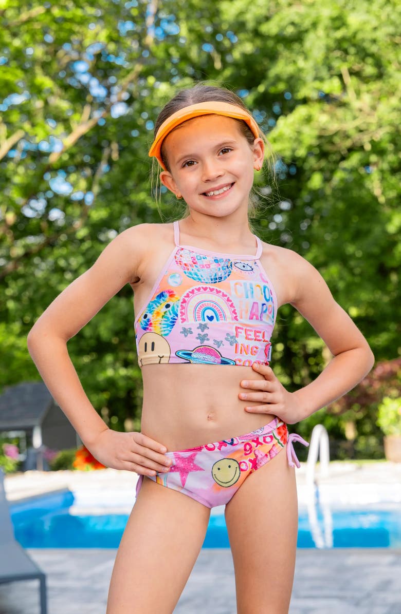 Limeapple Printed Cropped Tankini Swimsuit, Alternate, color, Pink Multi