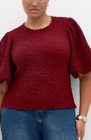 City Chic Chrissie Texture Puff Sleeve Top