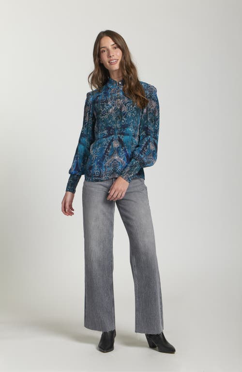 Apny Puff Shoulder Button Front Top In Multi