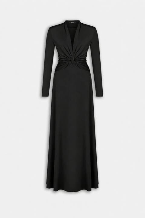 Draped V Neck Maxi Dress