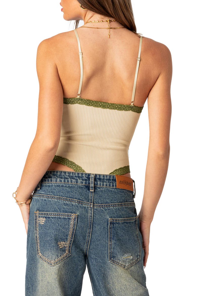 Forest Lace Detail Rib Bodysuit, Alternate, color, BEIGE