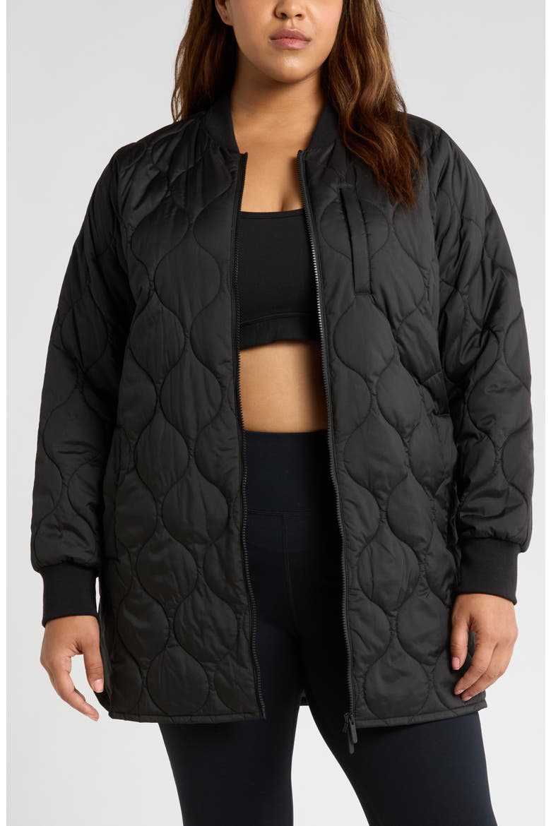 Onion Quilted Longline Bomber Jacket, Main, color, BLACK