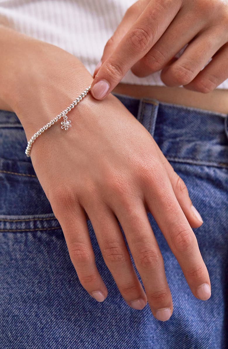 Estella Bartlett Sienna Flower Beaded Stretch Bracelet, Alternate, color, Silver