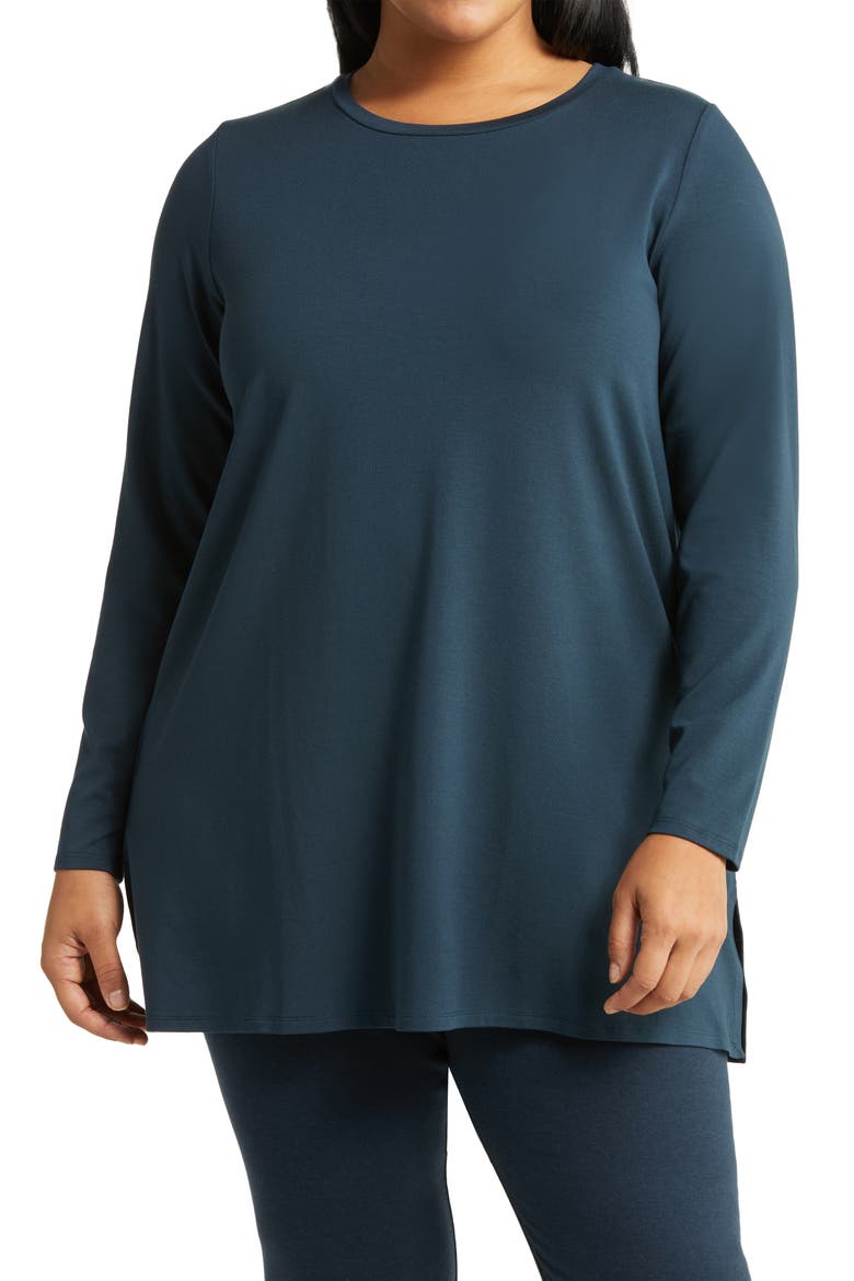 Crewneck Long Sleeve Tunic Top, Main, color, DEEP ADRIATIC