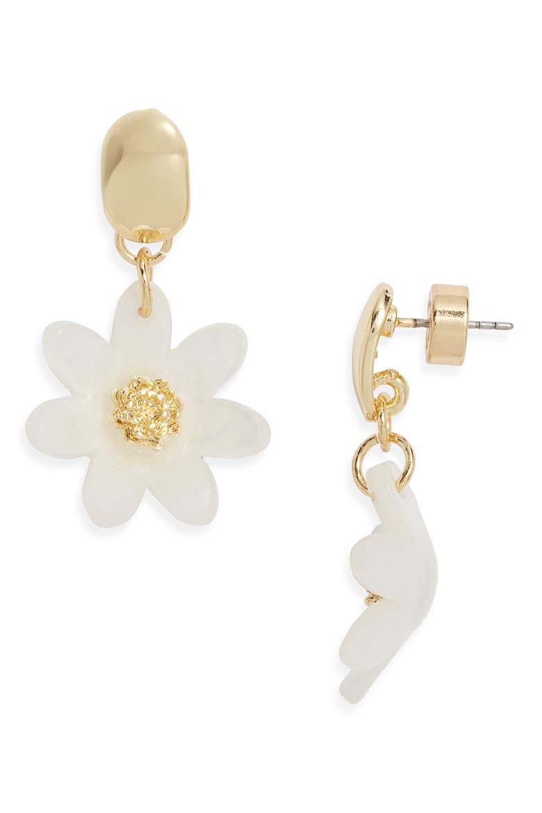 Petal Drop Earrings, Main, color, WHITE- GOLD