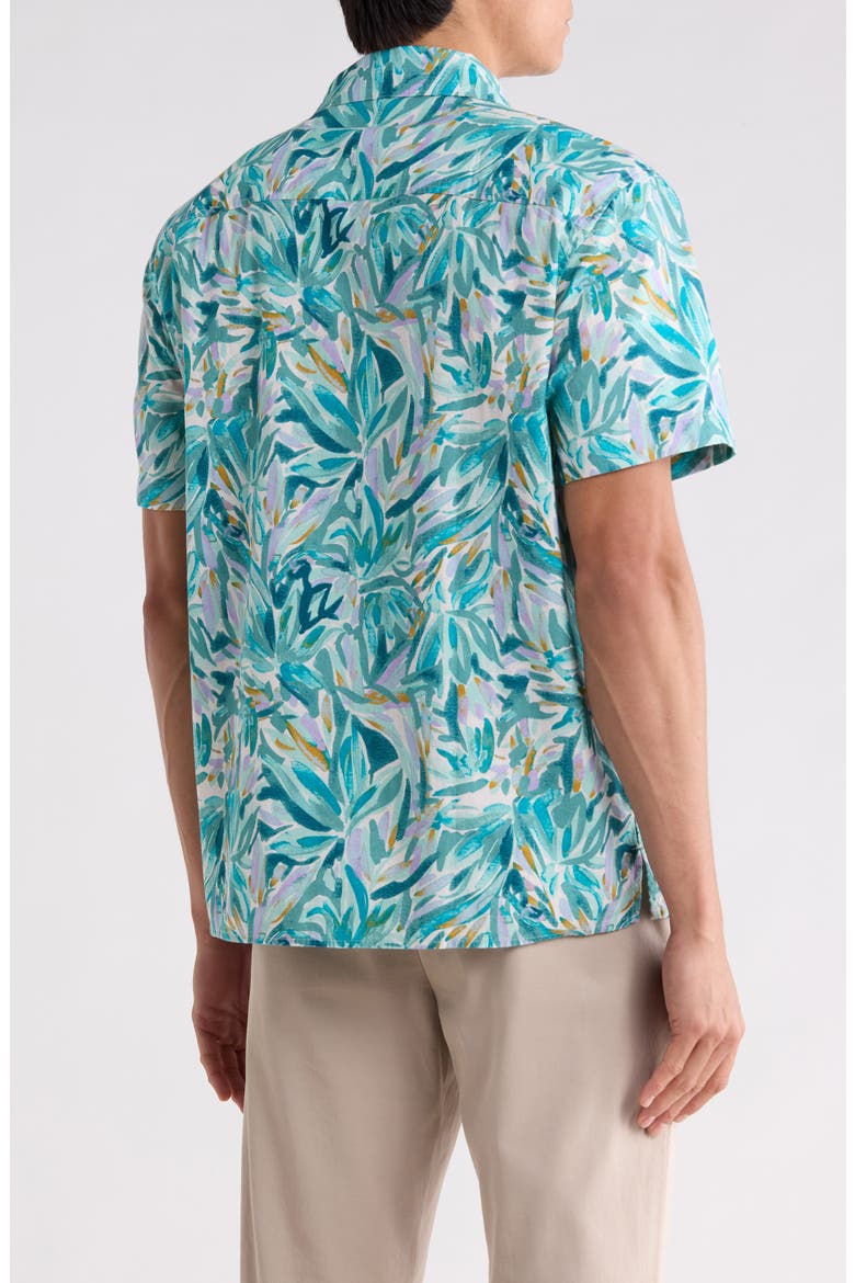 Riviera Cabana Camp Shirt, Alternate, color, BLUE WATERCOLOR LEAVES