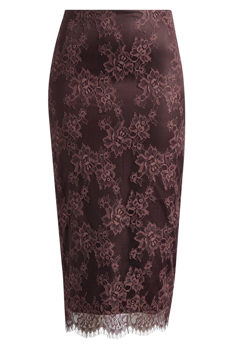 Serelle Floral Lace Overlay Midi Skirt, Main, color, CHOCOLATE BROWN