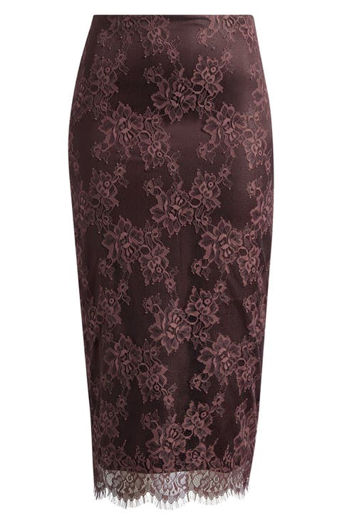 Serelle Floral Lace Overlay Midi Skirt