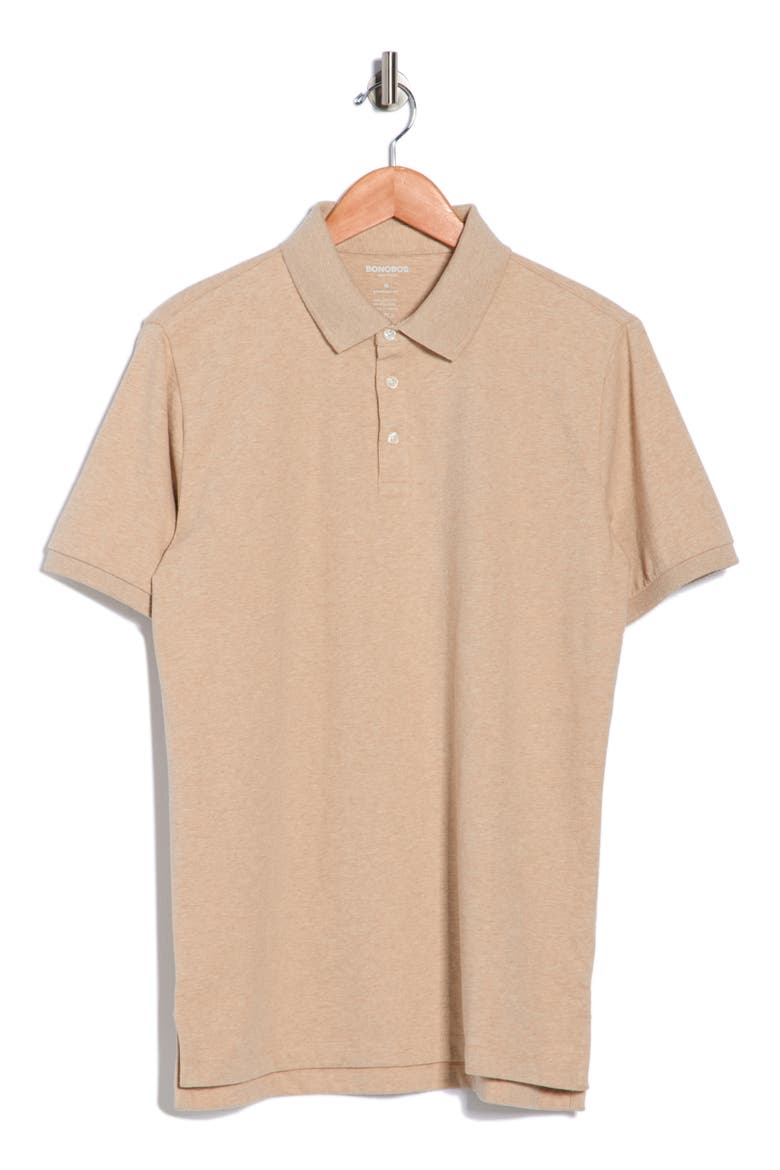 Slim Fit Stretch Cotton Knit Polo, Alternate, color, CREAM HEATHER
