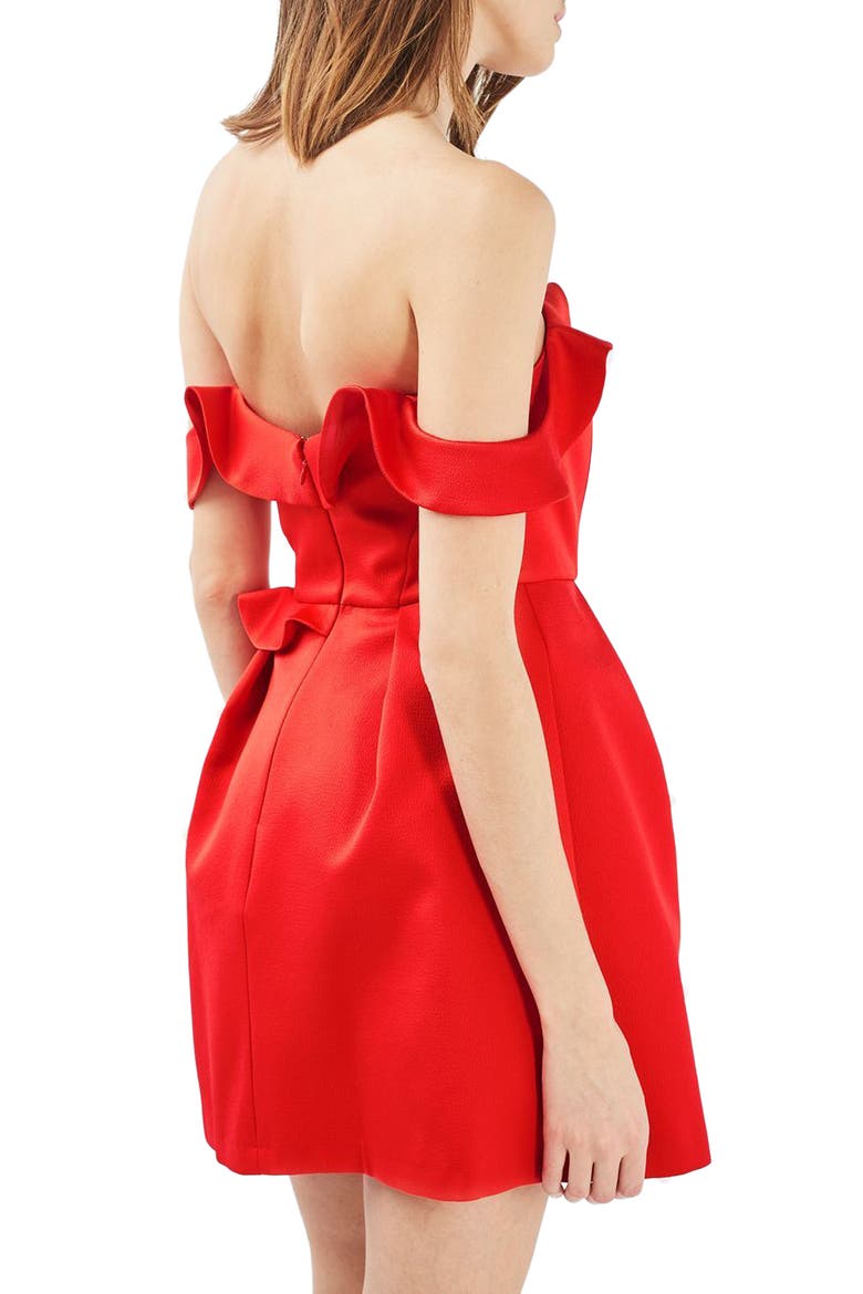 Bardot Ruffle Minidress, Alternate, color, RED