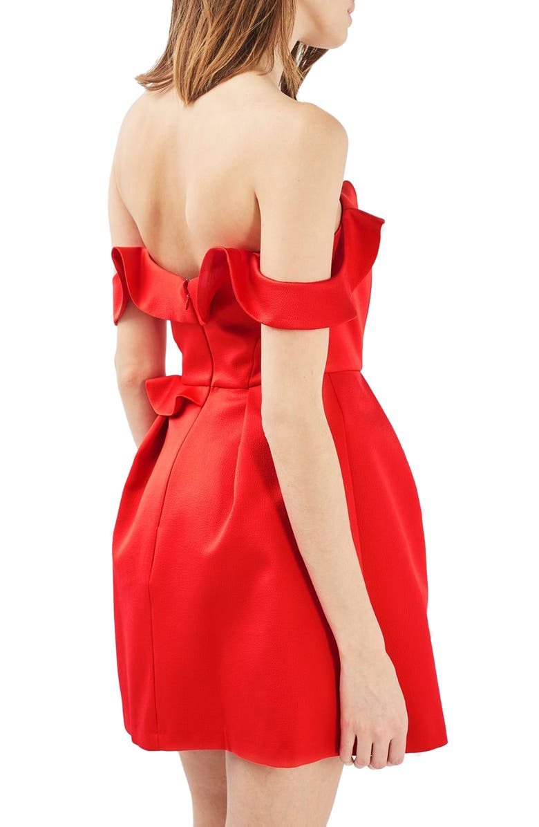 Topshop Bardot Ruffle Minidress, Alternate, color, 