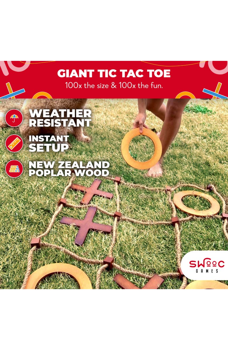 Swooc Games Premium Giant Wooden Tic Tac Toe Game, Alternate, color, Brown
