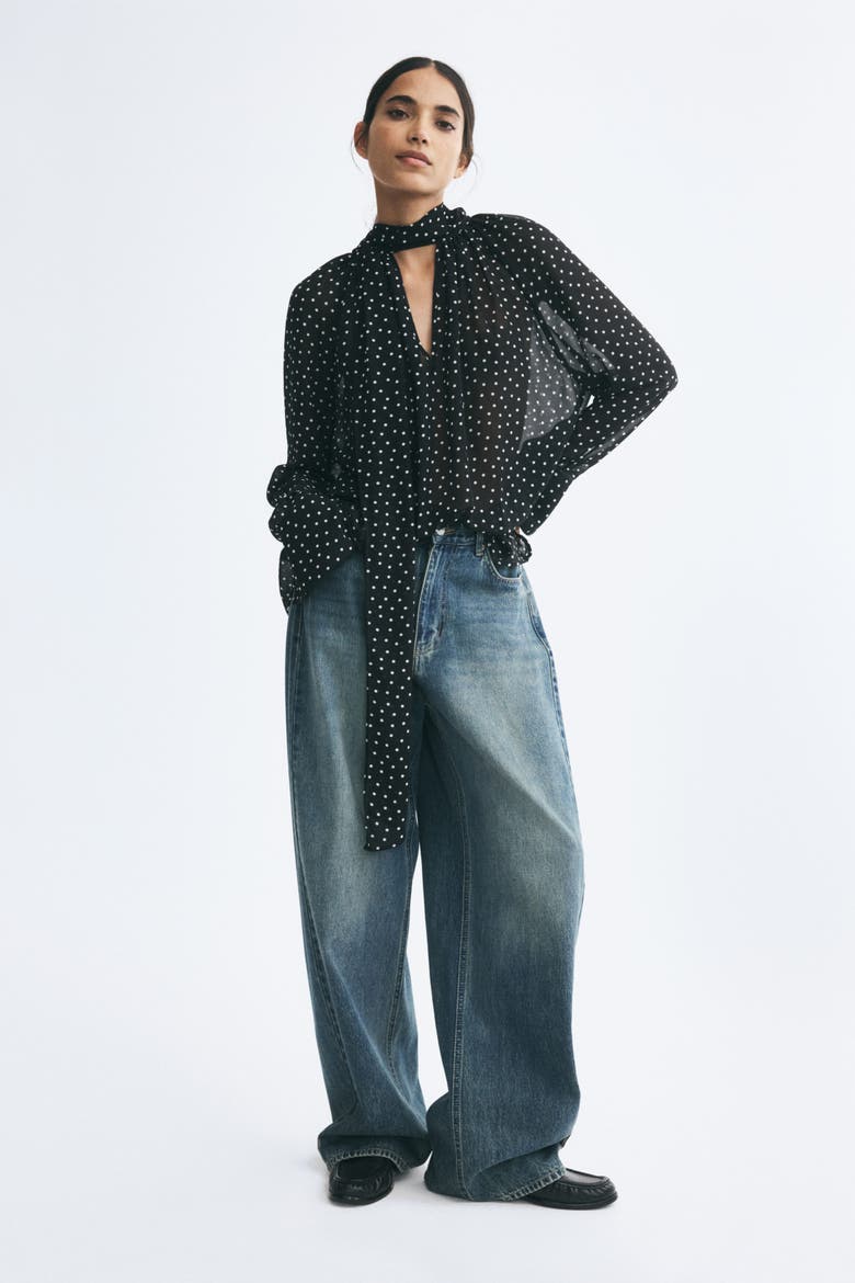 Blouse With Scarf Collar, Alternate, color, Black
