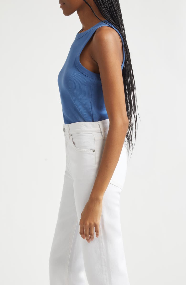 Veronica Beard Jordyn Rib Stretch Cotton Crop Tank, Alternate, color, Blue Coast
