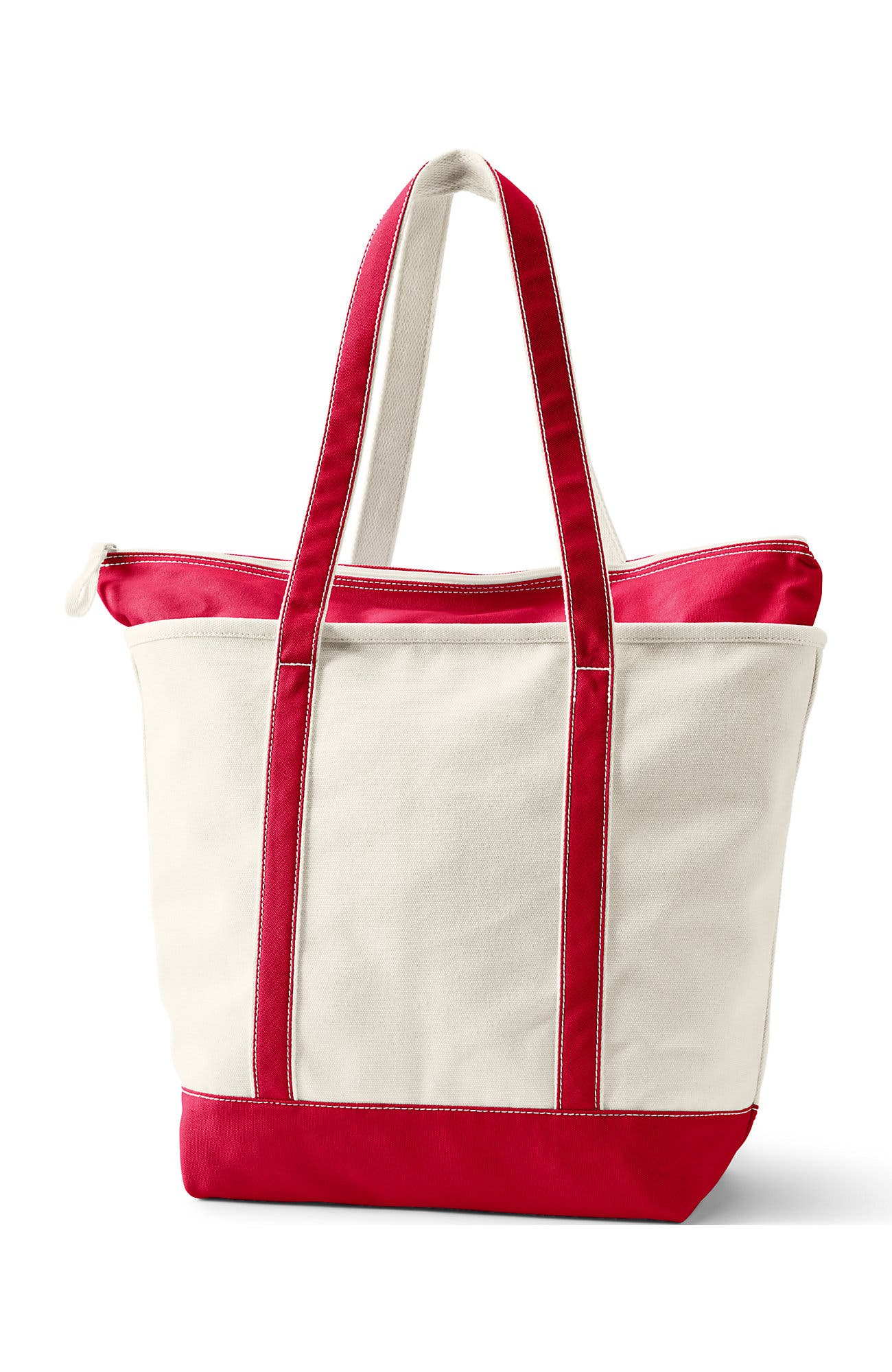 Zip Top Long Handle Canvas Tote Bag, Alternate, color, Natural/Heritage Red