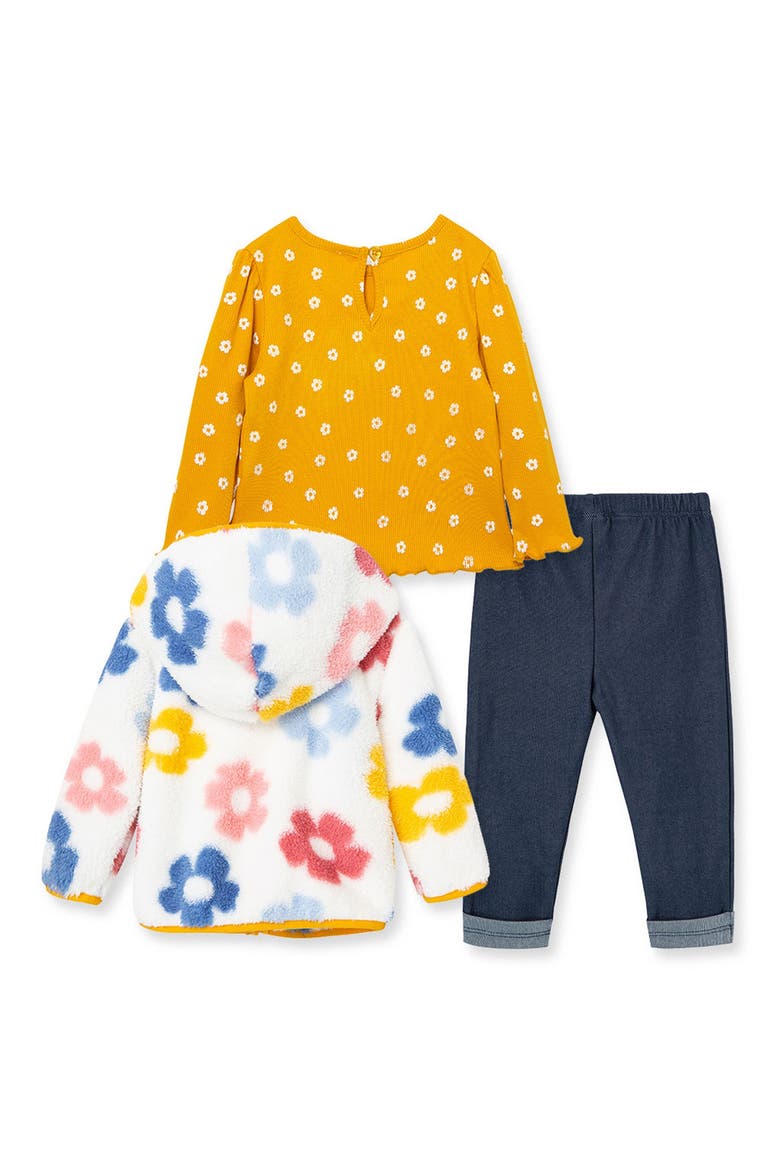 Floral Print Fleece Jacket, Long Sleeve Shirt & Leggings Set, Alternate, color, BLUE