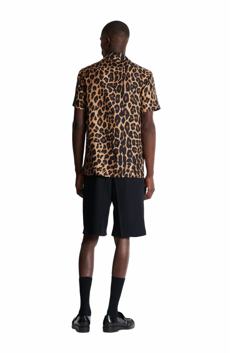 Balmain Leopard Print Silk Pyjama Shirt, Alternate, color, Brown
