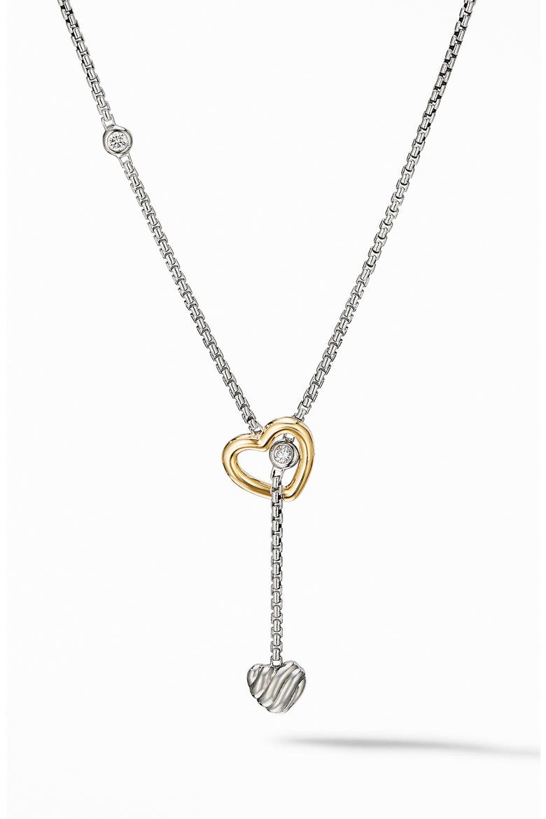 Cable Collectibles® Heart 18K Gold & Pavé Diamond Y-Necklace, Main, color, SILVER