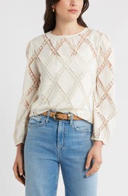 Caslon® Lattice Lace Sheer Cotton Top