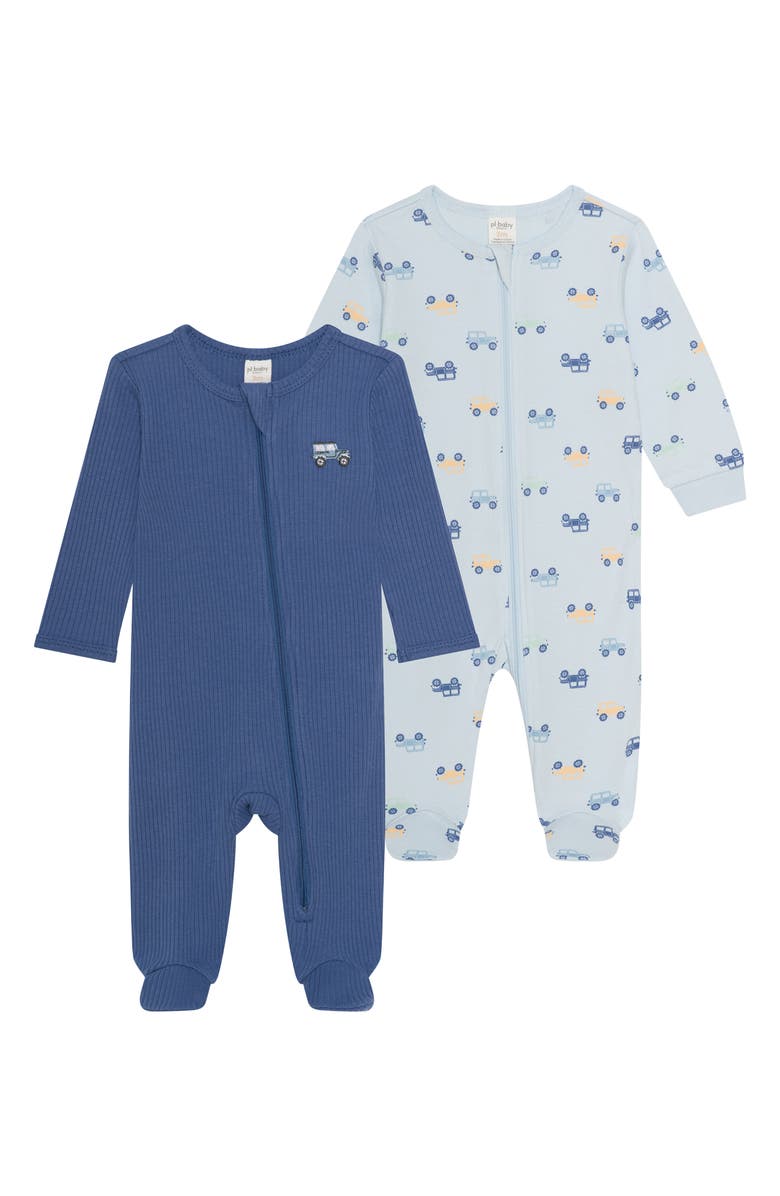 PL Baby by Petit Lem 2-Pack Assorted Footies, Main, color, Blue Jeep