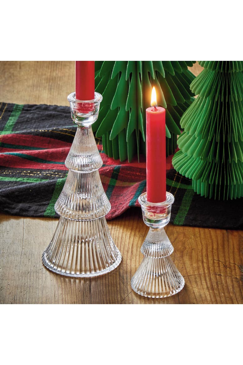 Elegant Clear Glass Ribbed Taper Candle Holder for Decor, Alternate, color, Clear