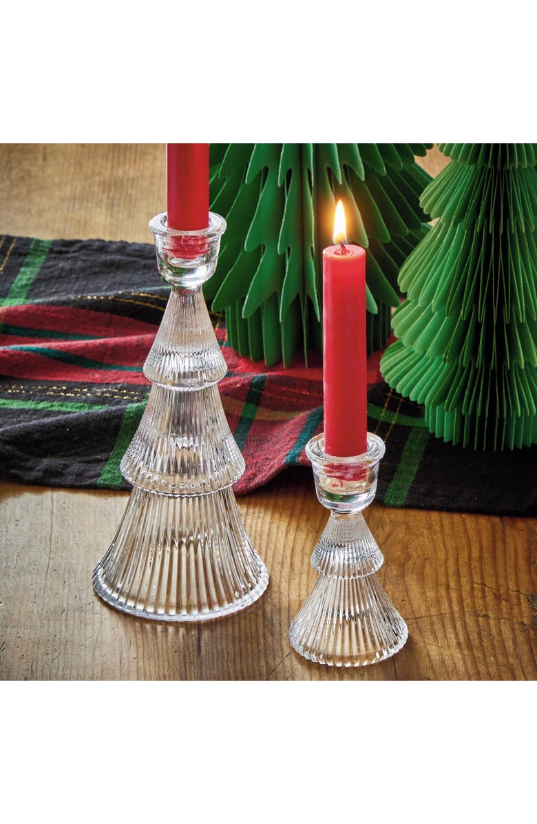 tag Elegant Clear Glass Ribbed Taper Candle Holder for Decor, Alternate, color, Clear