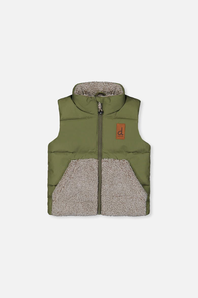 Sleeveless Quilted Fleece Pocket Mid-Season Vest, Main, color, Olive Green