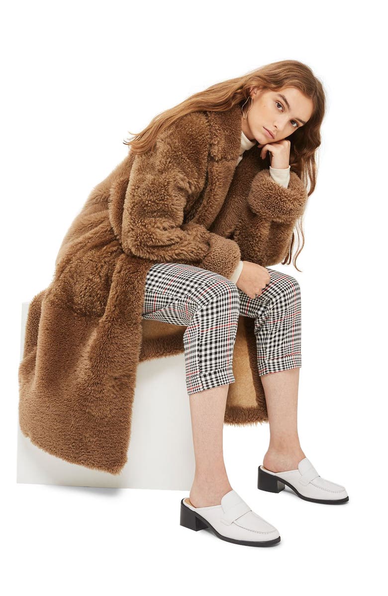 Topshop Red Pop Check High Waist Mensy Trousers, Alternate, color, 